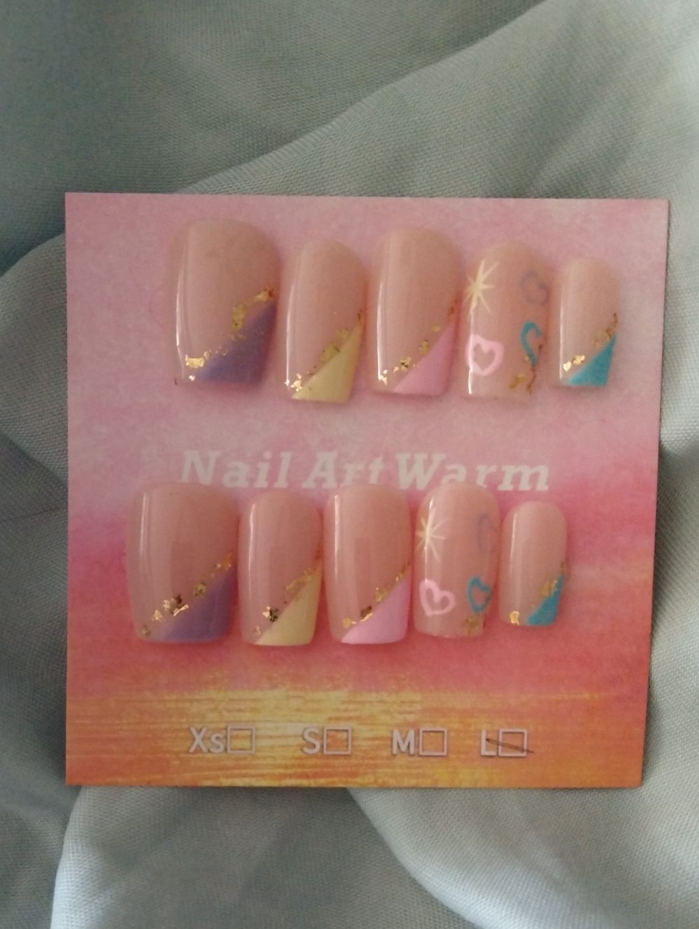 Nail Art Warm Pastel Tips Accent with Gold Flakes - L